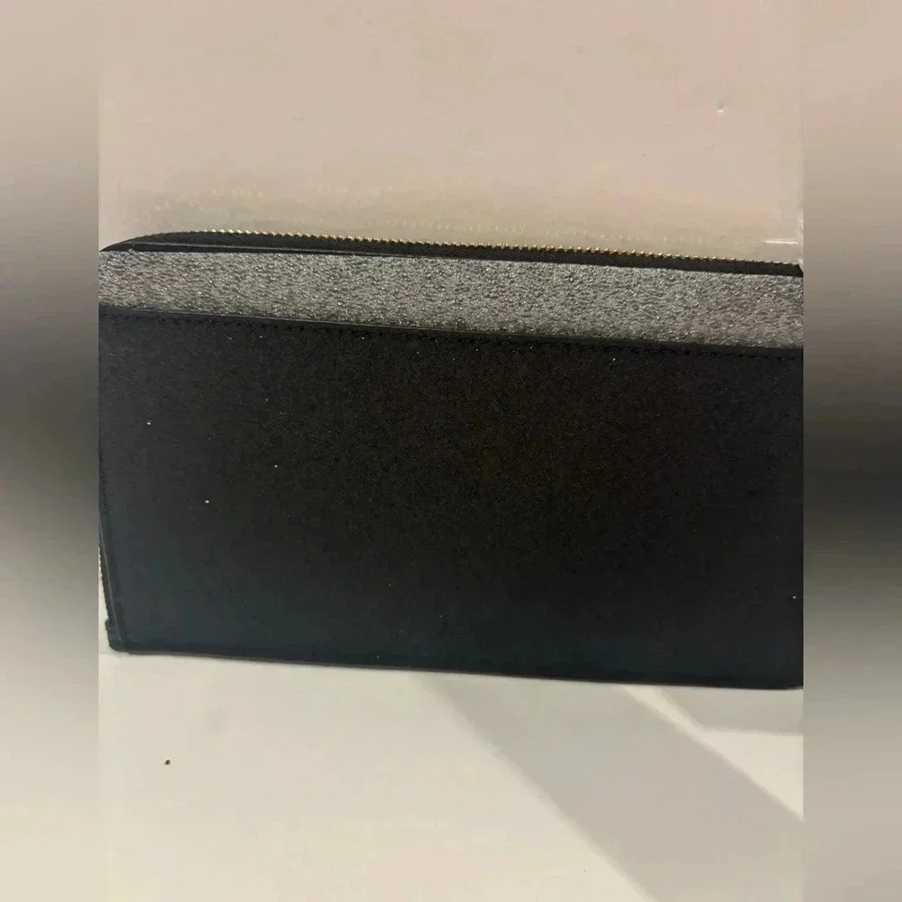 Kate Spade NWT Lucy Glitter Medium L-Zip Wristlet Color Black